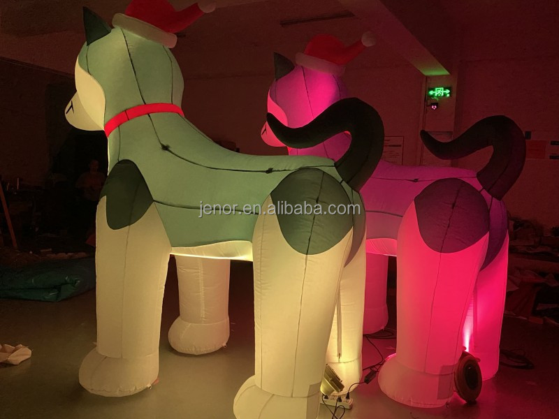 Christmas inflatable lighting husky dog with red hat for Christmas decoration