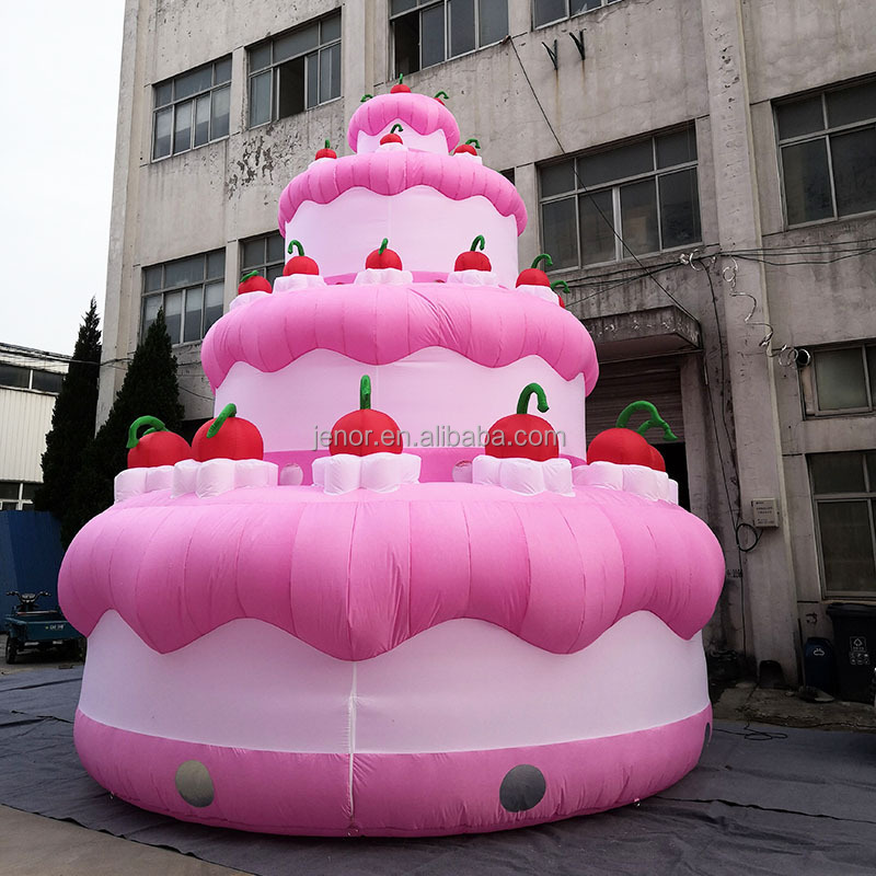 Giant Pink Blow Up  Inflatable Birthday Cake Model with Red Cherry for Anniversary Party Decoration