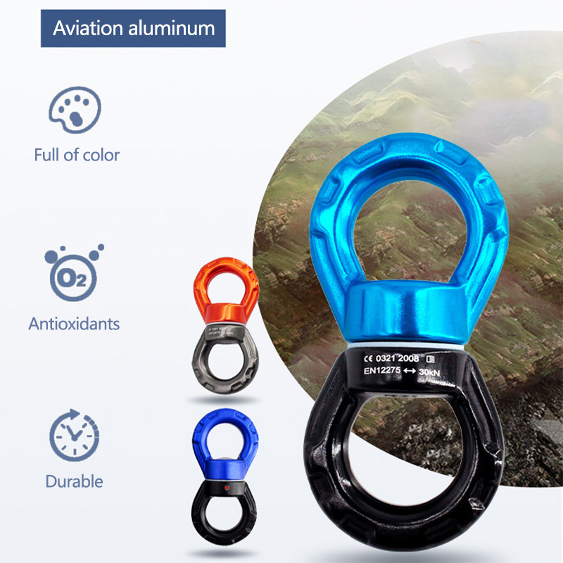 7075 Aluminum 30kn Safest 360 Degree Rotational Spinner Carabiner Climbing Rope Web Tree Swing Swivel