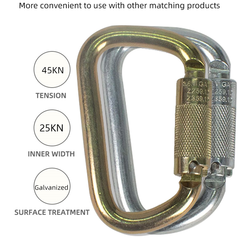 JENSAN Custom High Quality 45kN Auto Lock Steel Carabiner For Fall Protection