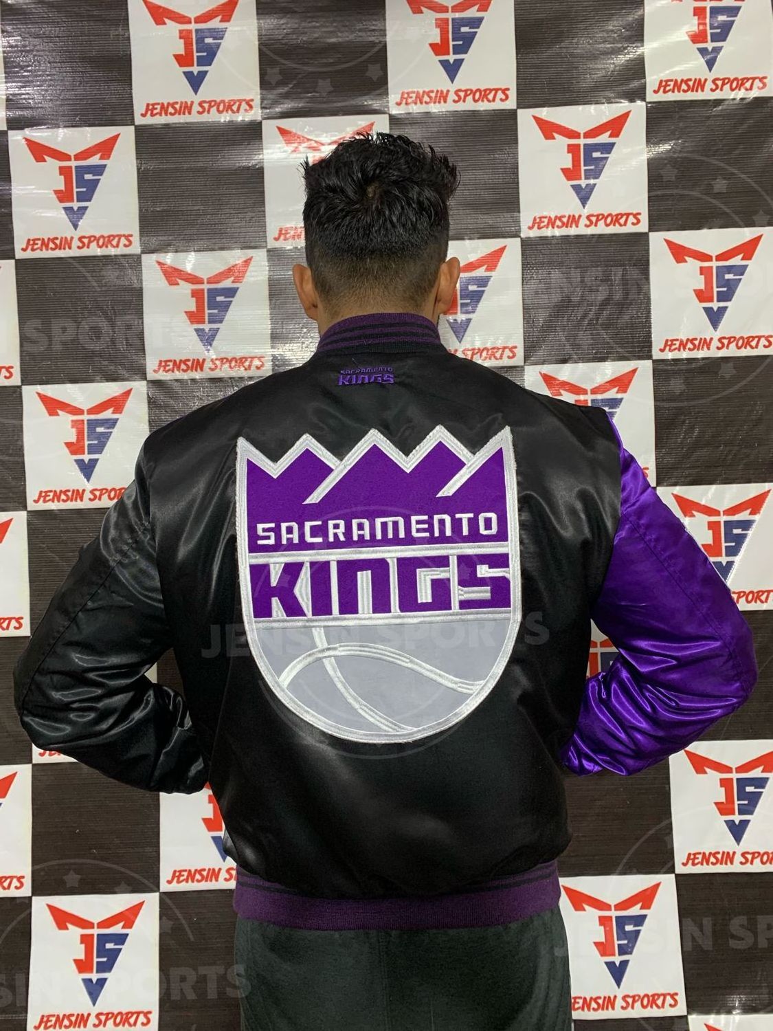 High Street Customized Starter Sacramentoo Kingss Fast Break Purple/Black Varsity Full-Snap Satin Jacket High Quality Silk Satin