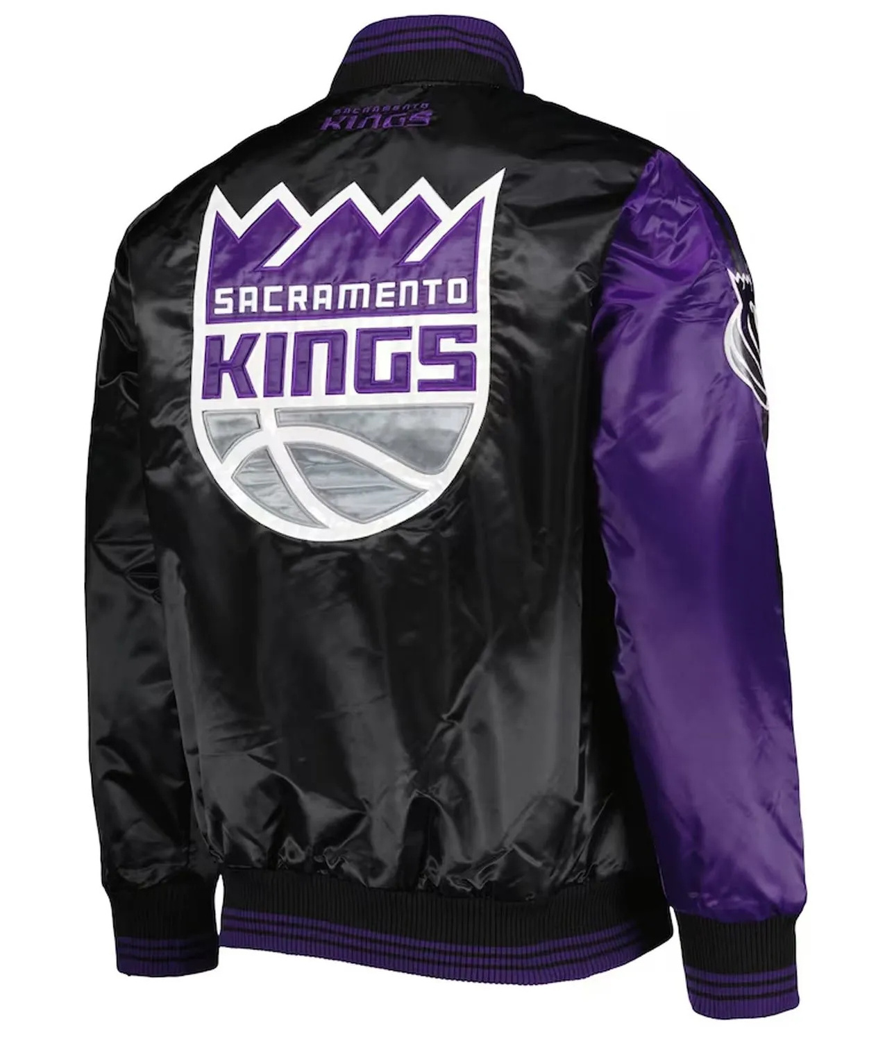 High Street Customized Starter Sacramentoo Kingss Fast Break Purple/Black Varsity Full-Snap Satin Jacket High Quality Silk Satin