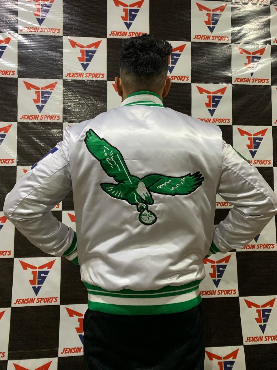 High Street Hot Selling Customized Design Embroidery Philadelphiaa Eagles Satin Jackets High Quality Satin Bomber Jackets