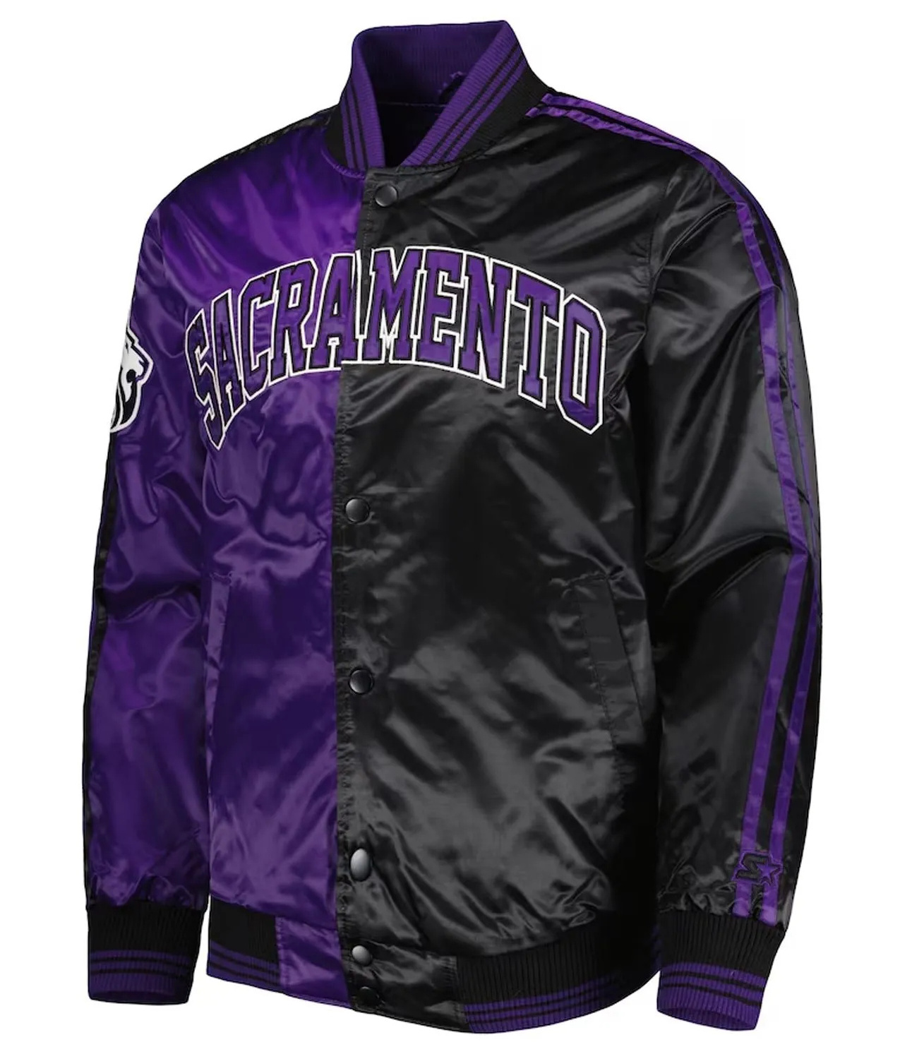 High Street Customized Starter Sacramentoo Kingss Fast Break Purple/Black Varsity Full-Snap Satin Jacket High Quality Silk Satin