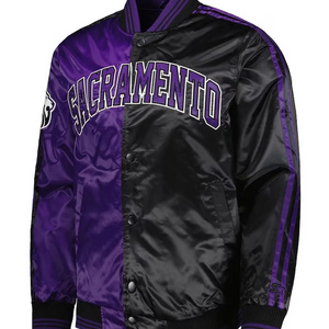 High Street Customized Starter Sacramentoo Kingss Fast Break Purple/Black Varsity Full-Snap Satin Jacket High Quality Silk Satin