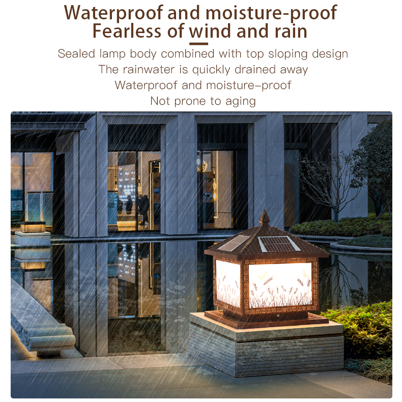 JENSJ-44 Outdoor IP65 Waterproof Solar Powered Sensor Lamp 25cm-40cm Pillar Light with Acrylic Lampshade LED Garden ABS Material