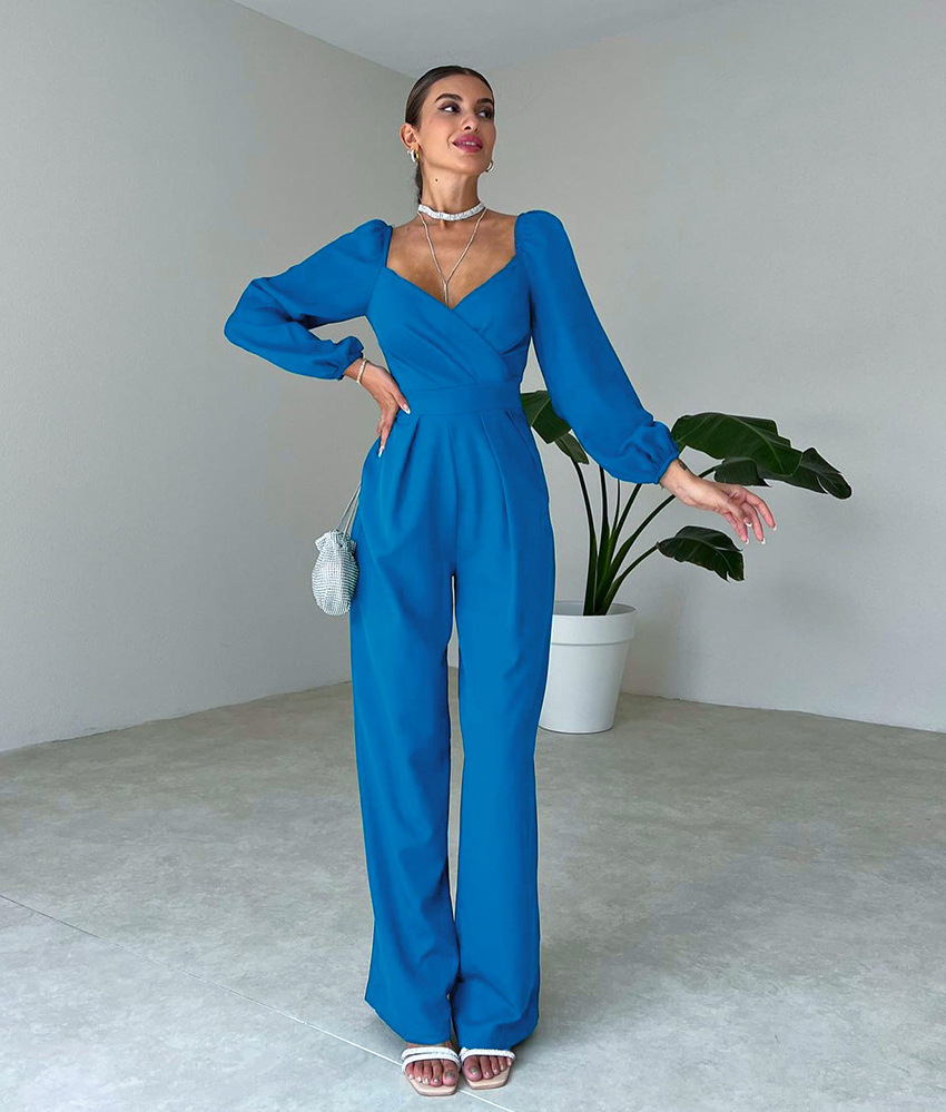 Spring Fashion Women Clothes Sweetheart Neck Long Sleeve Elegant Jumpsuit