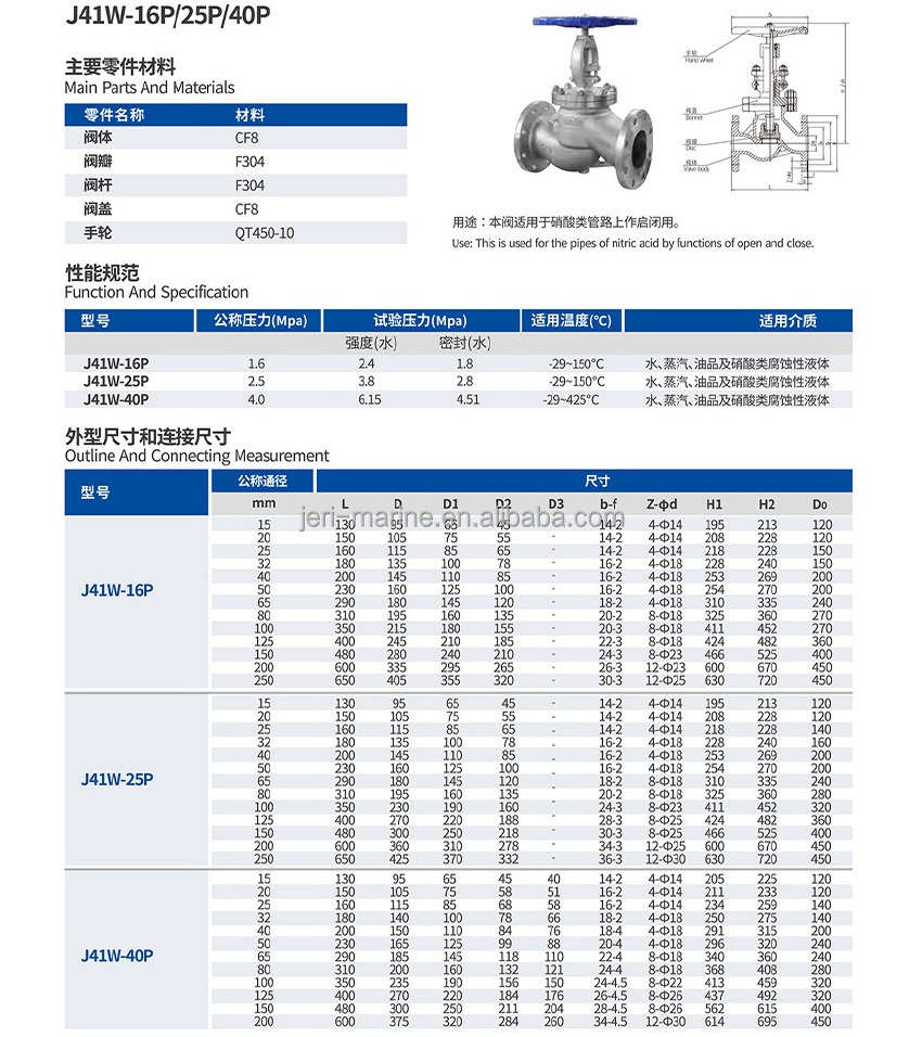 CF8 CF8M Bellows Seal Globe Valve Class 300 Flanged Cast Steel A216 WCB / Stainless Steel Flange Steam ANSI 150LB Manual Valve