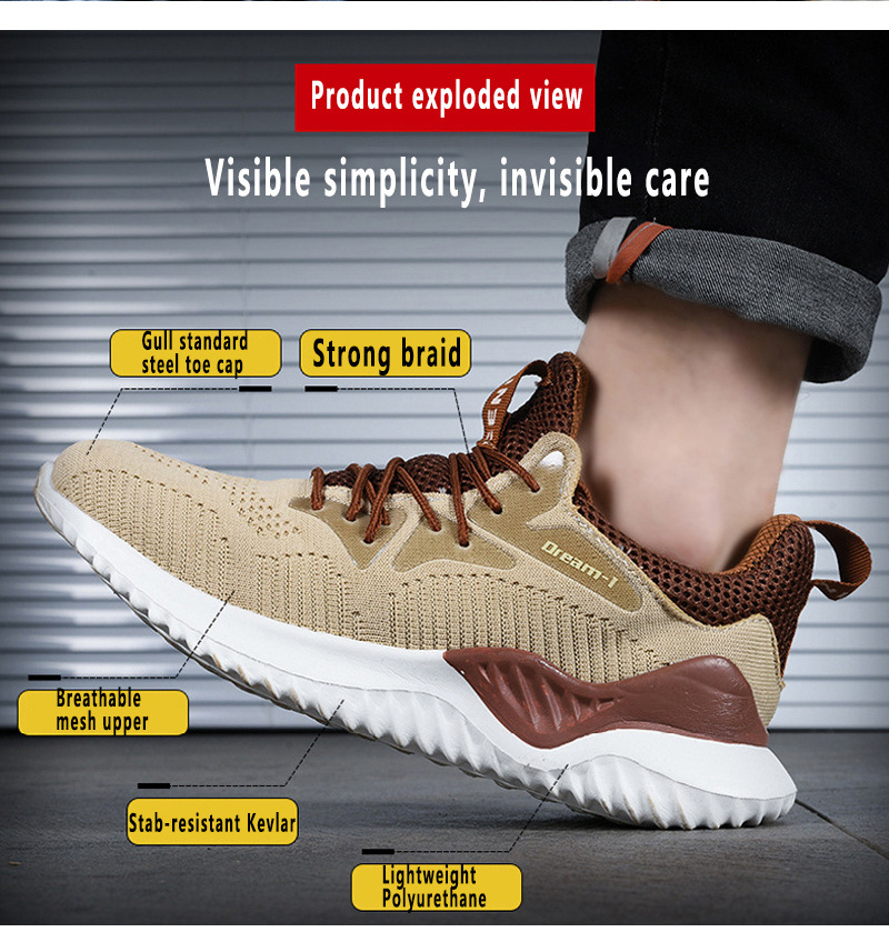 Steel Toe Work Shoes Comfortable Slip Resistant Puncture Proof Safety Shoes Breathable Construction Industrial Sneakers