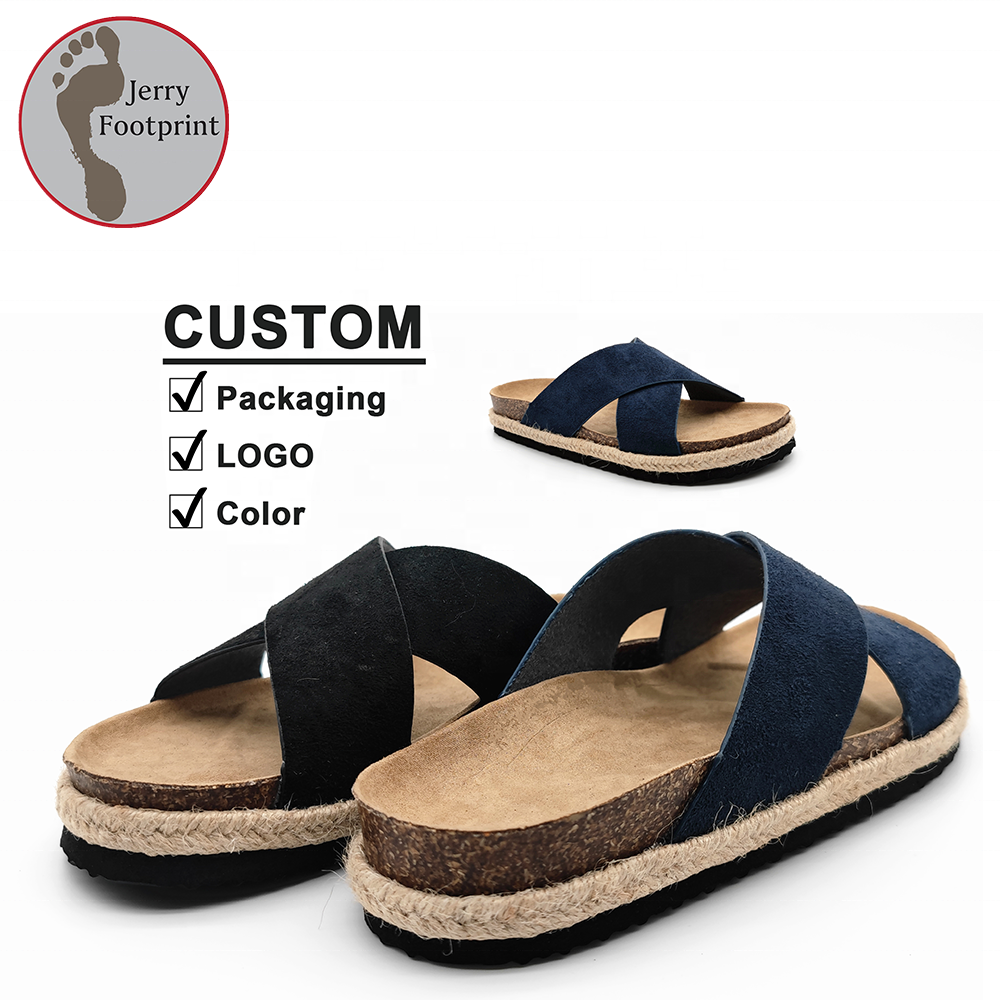 CUSTOM Double Strap Hemp Rope Suede Cork Sandals for Summer