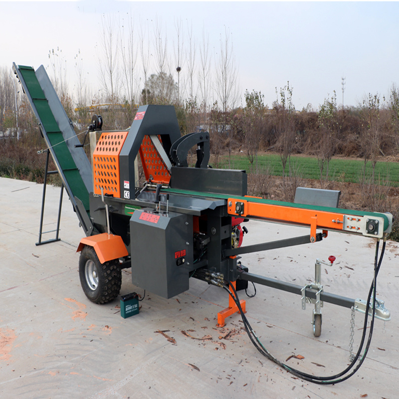 Jerry 20 Ton Automatic Portable Gasoline Engine Wood Processor Cutting Machine Timber Log Splitter Machinery Firewood Processor