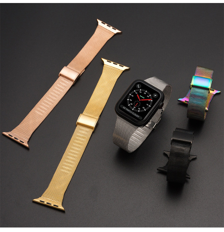 Thin Slim Stainless Steel Mesh Metal Milanese Strap For Apple Watch 38mm 42mm, Adjustable Buckle Ladies Watch Band For iWatch 3