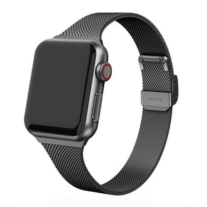 Thin Slim Stainless Steel Mesh Metal Milanese Strap For Apple Watch 38mm 42mm, Adjustable Buckle Ladies Watch Band For iWatch 3