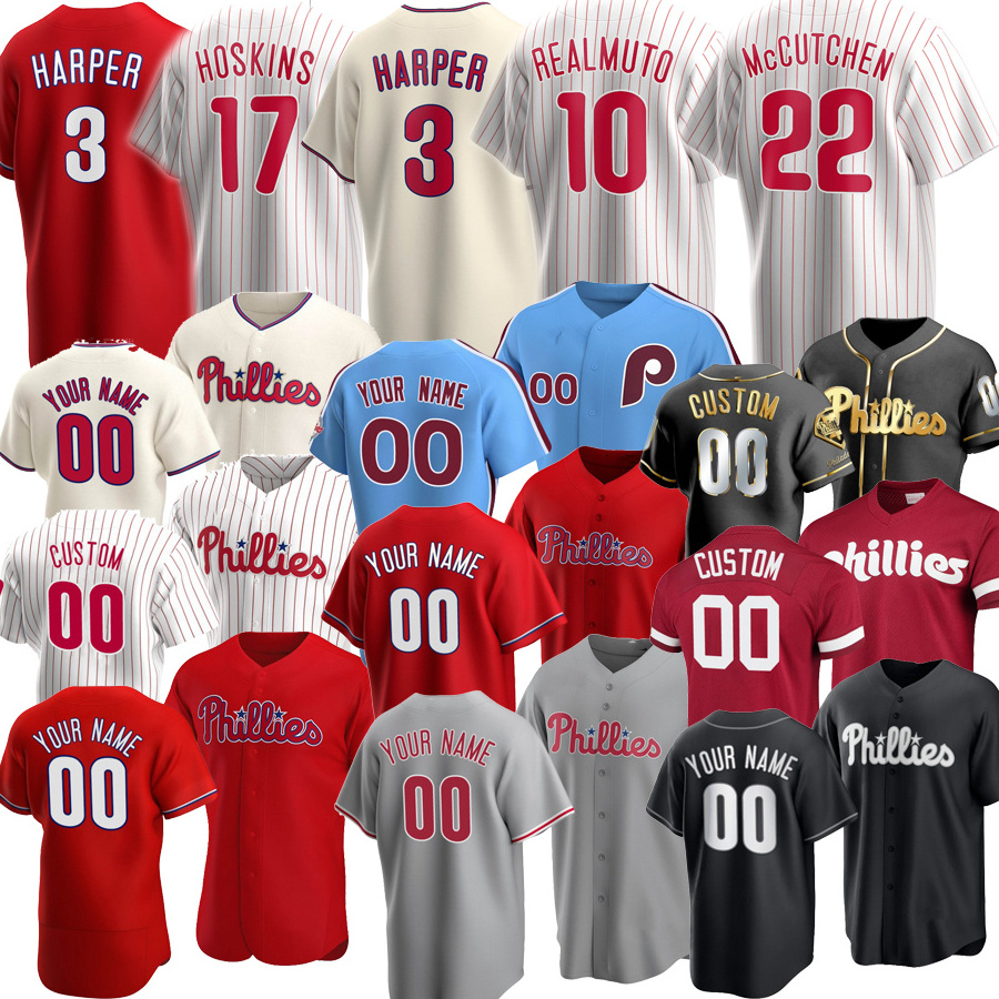 Custom Philadelphia Mens Women Phillie Baseball Jersey 10 JT Realmuto Bryce 3 Harper 10 Darren Daulton 17 Rhys Hoskins