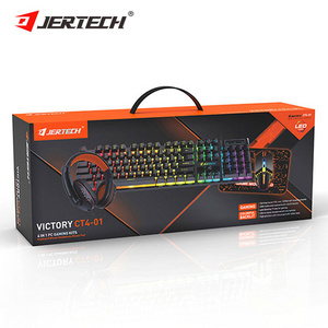 JERTECH Brand Custom CT4-01 Game Accessories 4 in 1 Set Headset Mousepad LED Backlit Gaming Keyboard and Mouse Combos