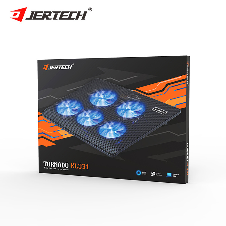 JERTECH KL331 Heavy Duty Laptop Cooling Pad Usb Computer Cooler Cooling 5 Fans For Gaming Laptop Pc Base Computer Cooling Pad