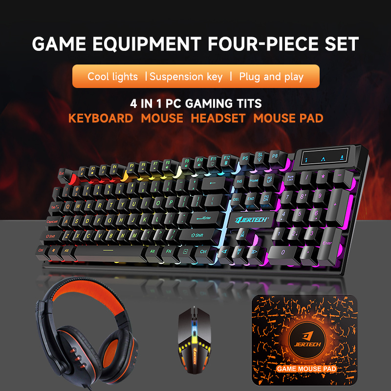 JERTECH Brand Custom CT4-01 Game Accessories 4 in 1 Set Headset Mousepad LED Backlit Gaming Keyboard and Mouse Combos