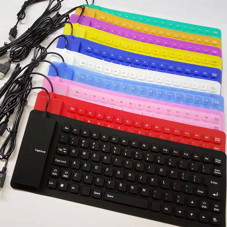 Jertech Factory High Quality Oem 85 keys Usb Wired Waterproof soft silica gel Silicone Rubber Flexible folding keyboard foldable