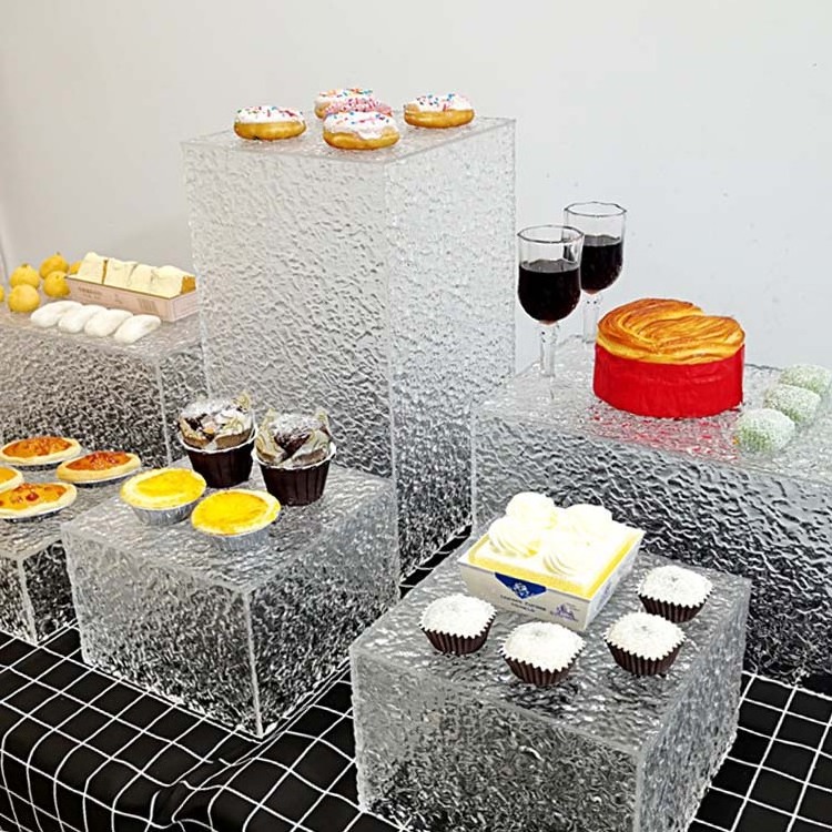 Custom Acrylic buffet Stand Buffet Riser colors square wedding acrylic banquets catered food cakes Dessert cube display stand