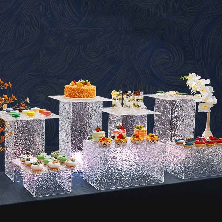 Custom Acrylic buffet Stand Buffet Riser colors square wedding acrylic banquets catered food cakes Dessert cube display stand