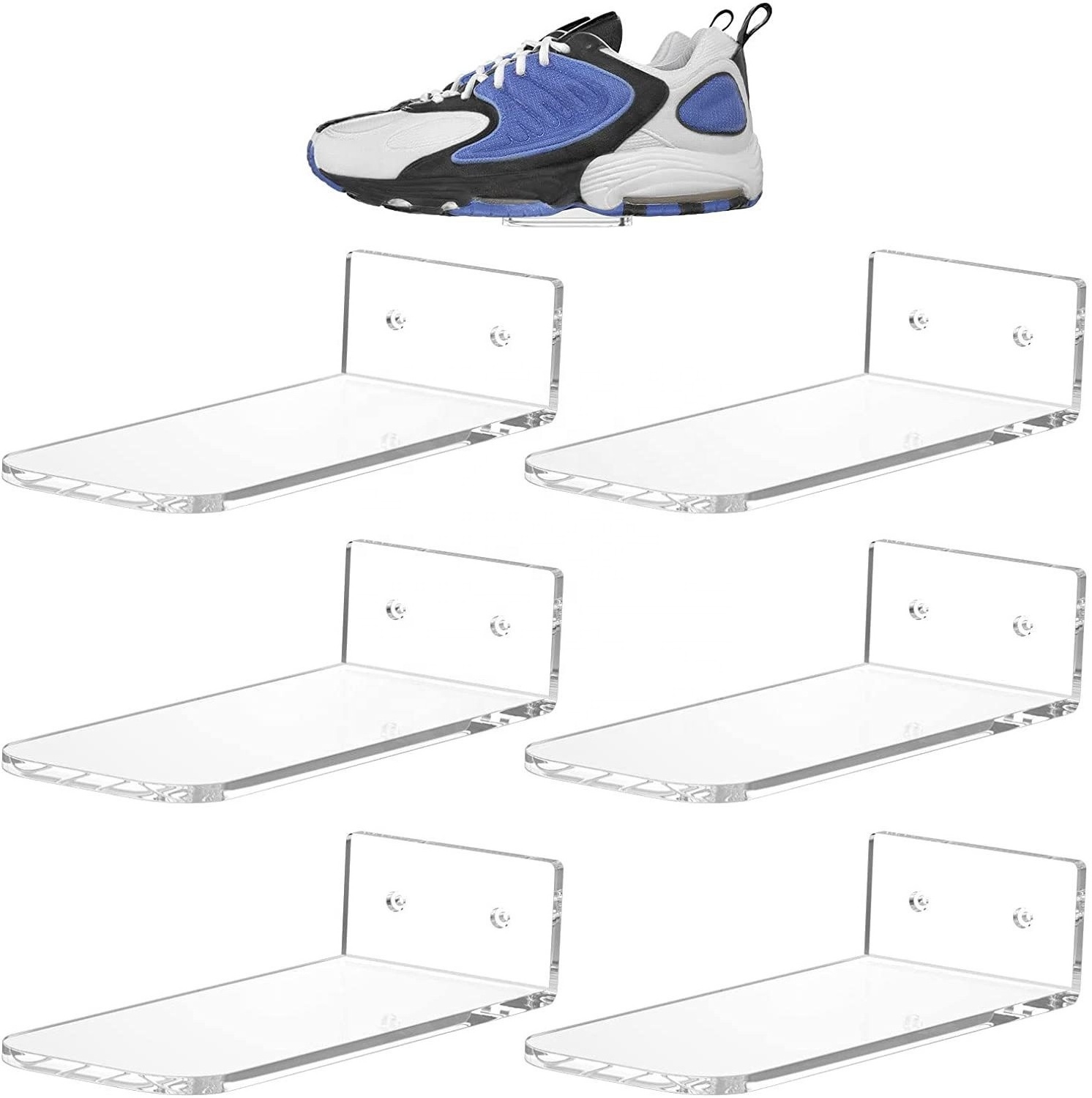 JERY Clear Acrylic Floating Shoe Shelf For Closet Wall Set Of 8 Acrylic Sneaker Shelf