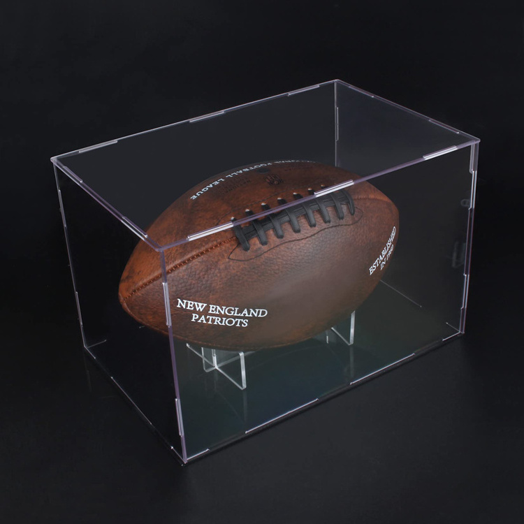 Clear acrylic Football Display Case Memorabilia Display Box Cases Football Memorial Sports Gloves Football Display Stand