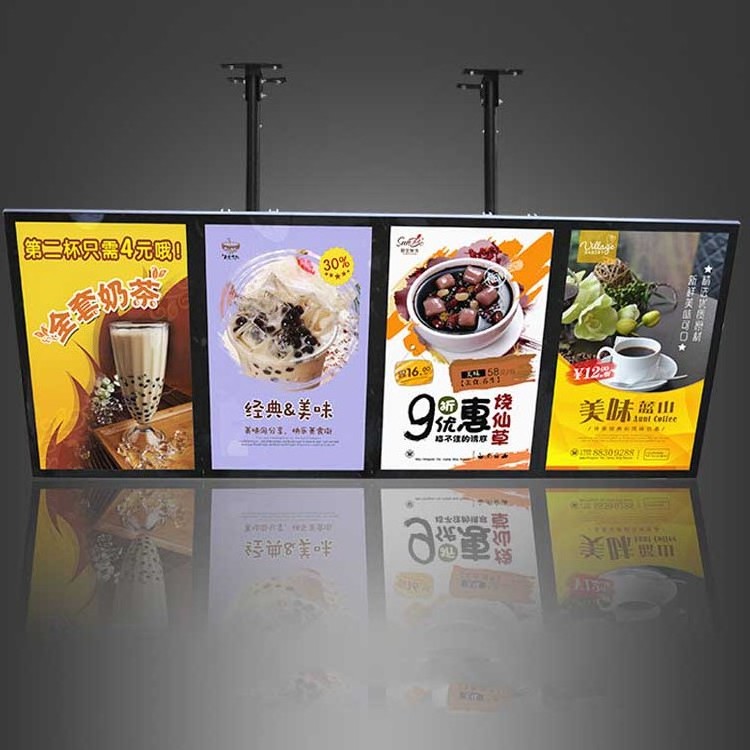 Customized Size Hanging LED Slim Menu Backlit Light Box ceiling square advertising light boxes Aluminum poster Frame