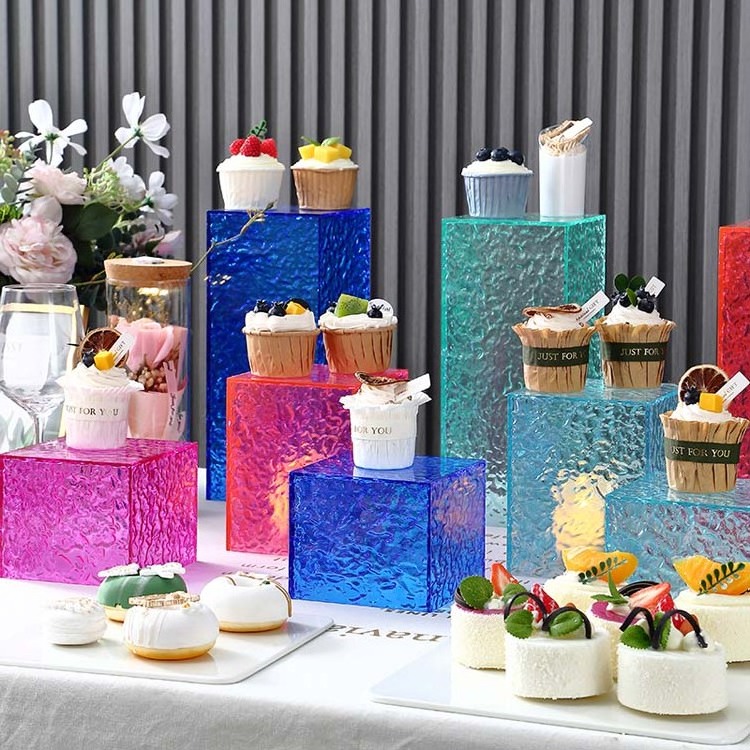 Custom Acrylic buffet Stand Buffet Riser colors square wedding acrylic banquets catered food cakes Dessert cube display stand