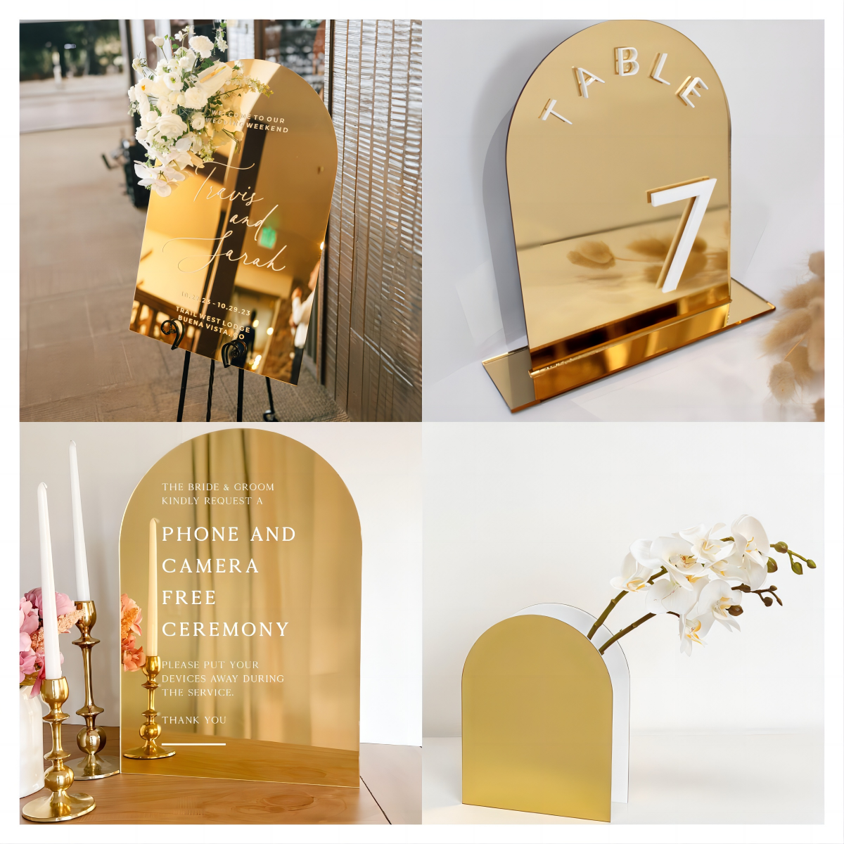 Mirror Gold Acrylic Seating Chart Arch 36x48 inch Plexiglass Blank Wedding Welcome Sign Mirror Panel