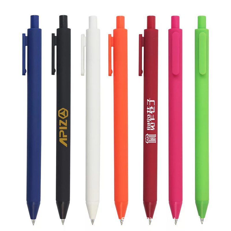 Hot Sale Promotion Soft Rubber Touch Body Ballpoint Pen Plastic Push Button Click Plastic Gel Ink Hot Sale Promotion Ball Pen