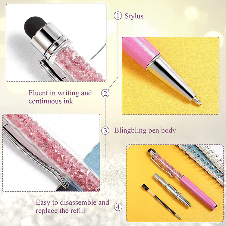 Hot Sale Promotion Gift Crystal Ball Pen Custom Logo Bling Bling 2 in 1 Crystal Diamond Stylus Pen