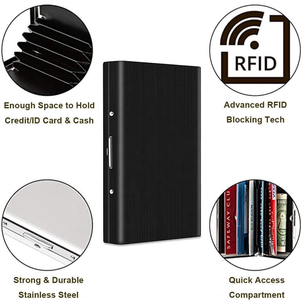 RFID Business Card Holder Case Slim Metal Wallet Stainless Steel Credit Card Holder RFID Blocking Business Card Holder Wallet