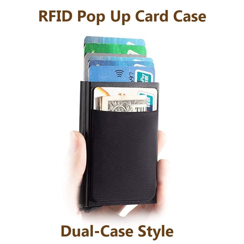 Dual-case Credit Card Holder Minimalist Slim Wallet 12 Credit Cards Holder for Men RFID Blocking Aluminium Card Holder Pop Up