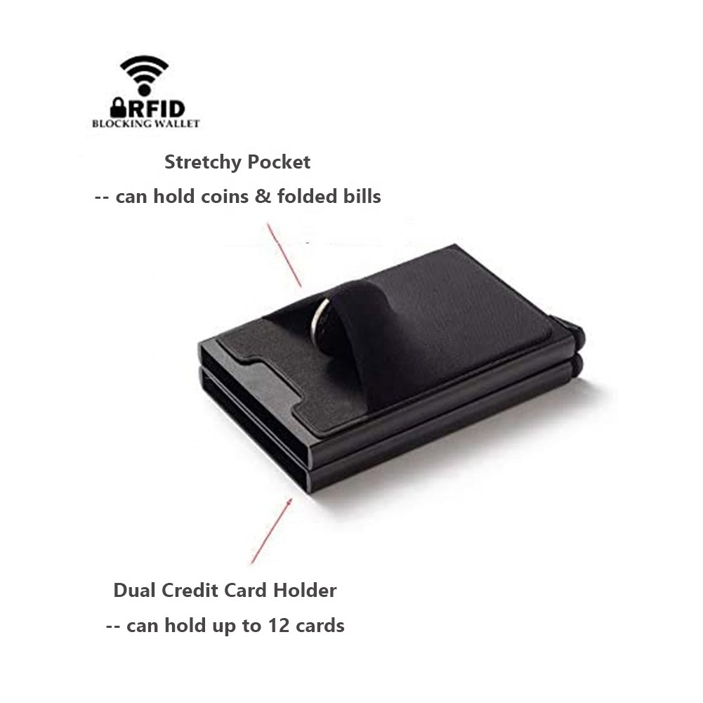 Dual-case Credit Card Holder Minimalist Slim Wallet 12 Credit Cards Holder for Men RFID Blocking Aluminium Card Holder Pop Up