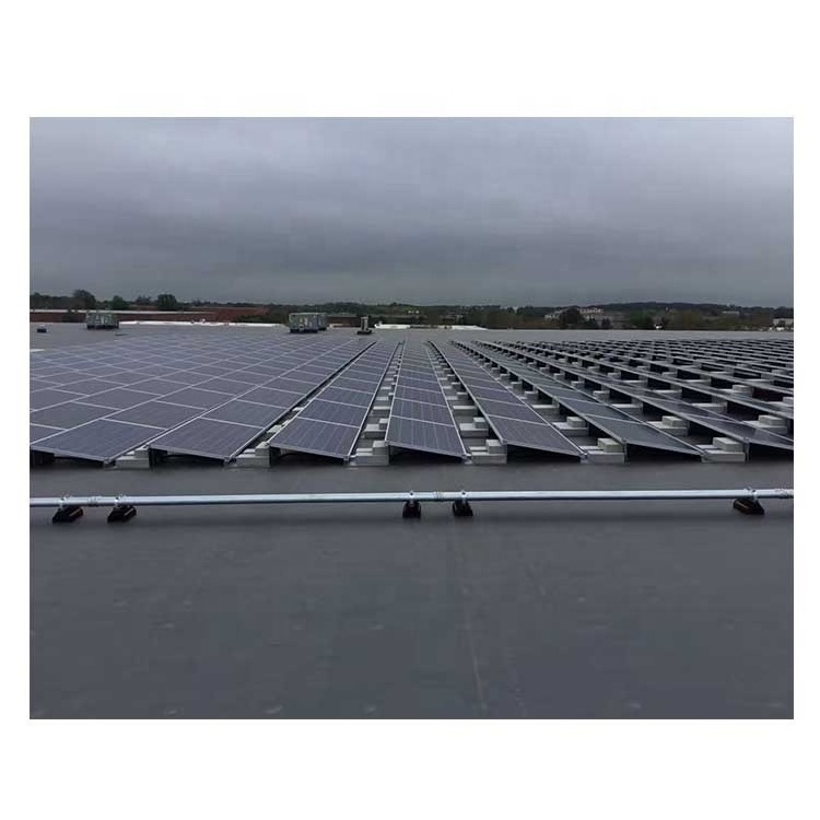 New solar flat roof ballasted mounting frames ground system install PV panel non penetrating rail less racking  racking support