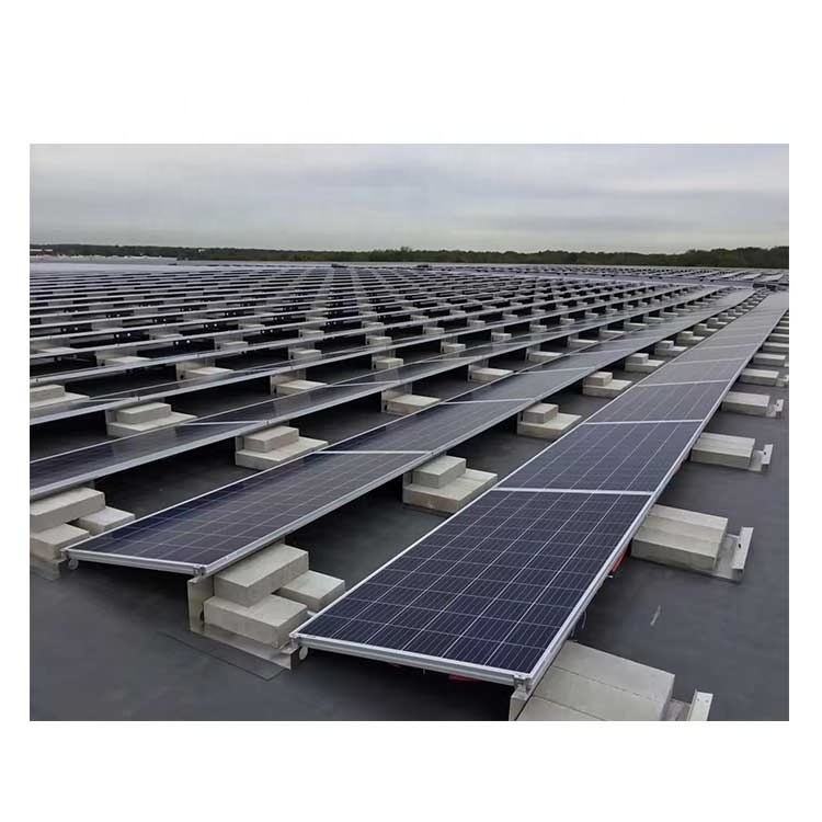 New solar flat roof ballasted mounting frames ground system install PV panel non penetrating rail less racking  racking support