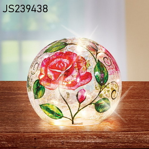 2023 factory direct sale clear glass ball ornaments flower rose glass crackled ball light