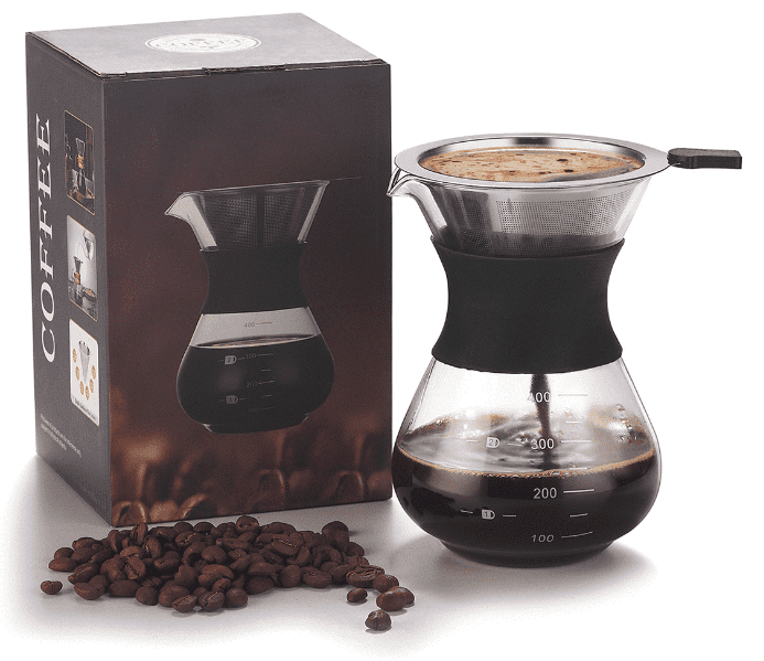 Newly Glass Pour Over Coffee Maker with Stainless Steel Filter Coffee Dripper Brewer  Glass Coffee Pot with Permanent Filter set