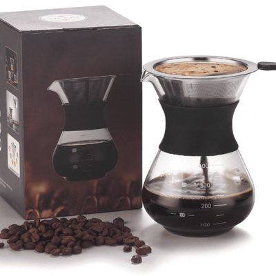 Newly Glass Pour Over Coffee Maker with Stainless Steel Filter Coffee Dripper Brewer  Glass Coffee Pot with Permanent Filter set