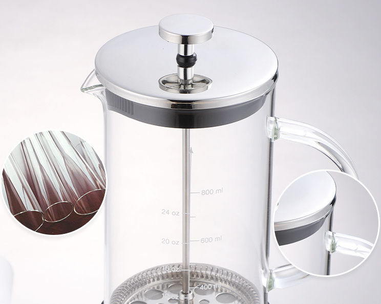 French Press Pot  with Stainless Steel  Filter Manual Coffee Maker Pot Set Clear Glass Cool Brew Coffee Maker