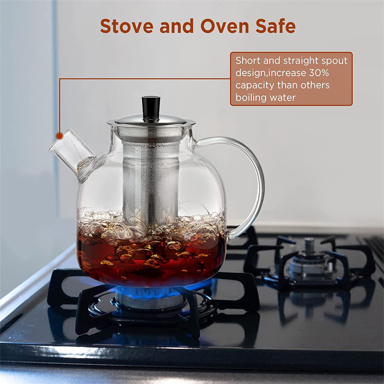 800/1200/1500ml GlassTeapot with Removable Infuser Stovetop Safe Large Tea Pot Blooming and Loose Leaf Hand kettle