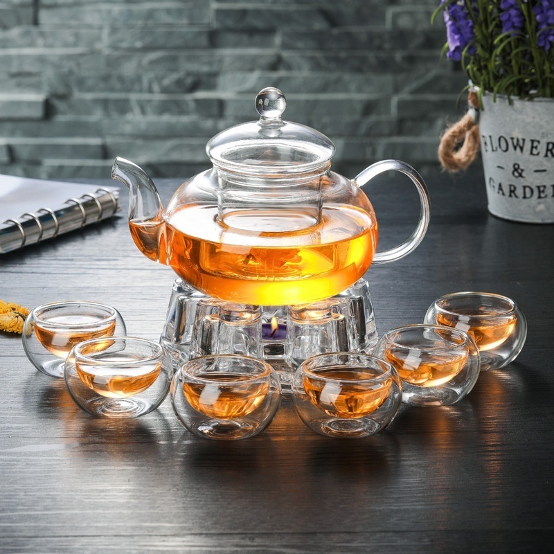 Glass Teapot Tea Kettle Borosilicate Glass Tea Maker Stainless Steel with Removable Infuser for Blooming and Loose LeafMicro