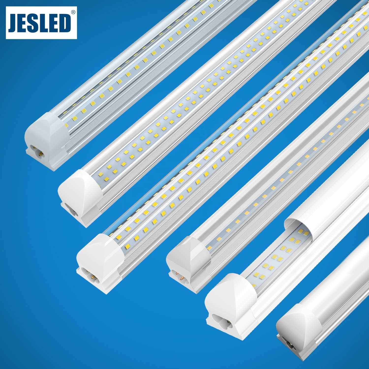 JESLED LED Shop Light V-Shaped Aluminum 12W-90W 2ft 3ft 4ft 5ft 6ft 8ft T8 Integrated Tube Light Fixture 8ft linkable LED Lights