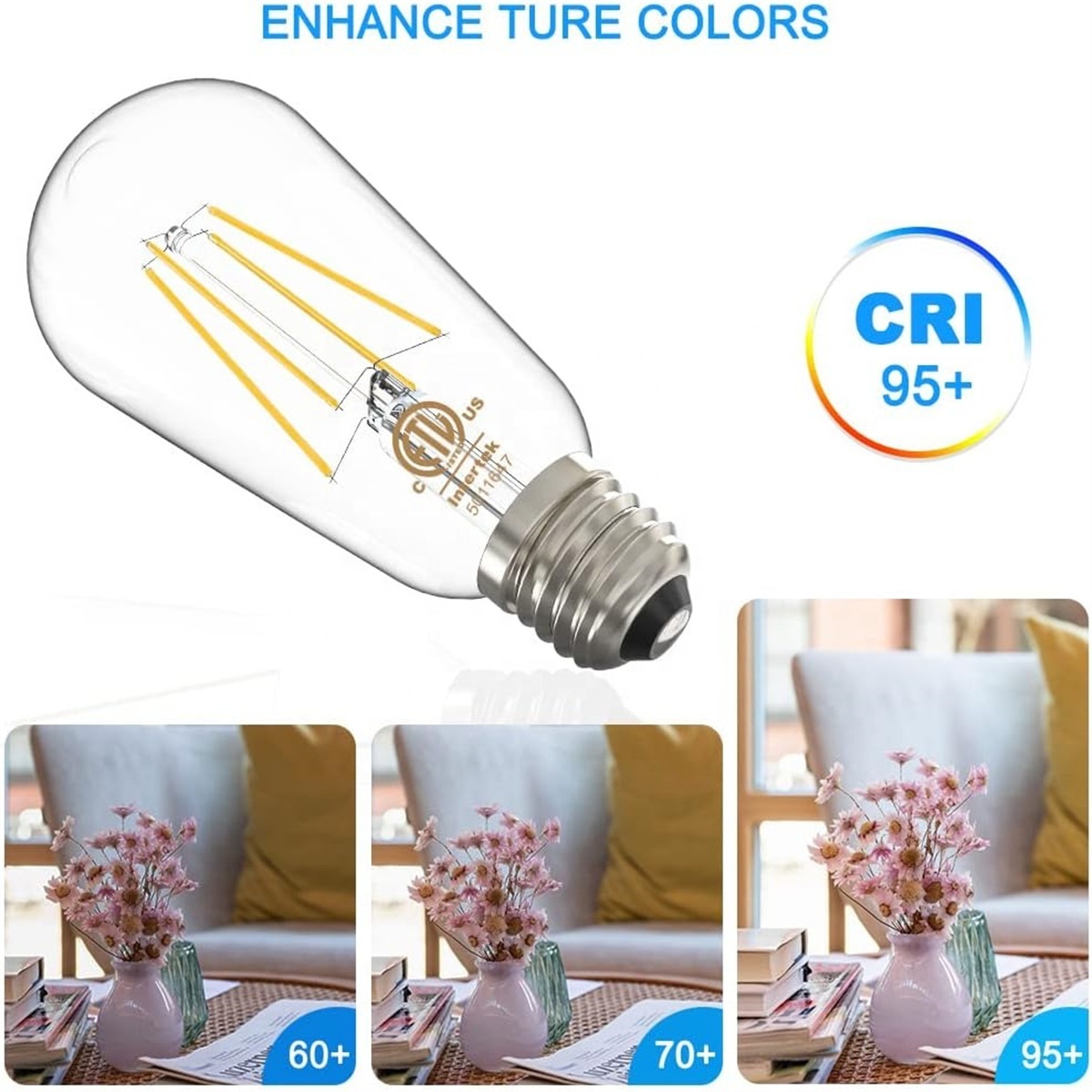 JESLED Dimmable E26 E27 B22 Edison Bulbs 4W 6W 8W Vintage Style Antique Light Bulbs High Brightness LED Filament Bulb 95+CRI ETL