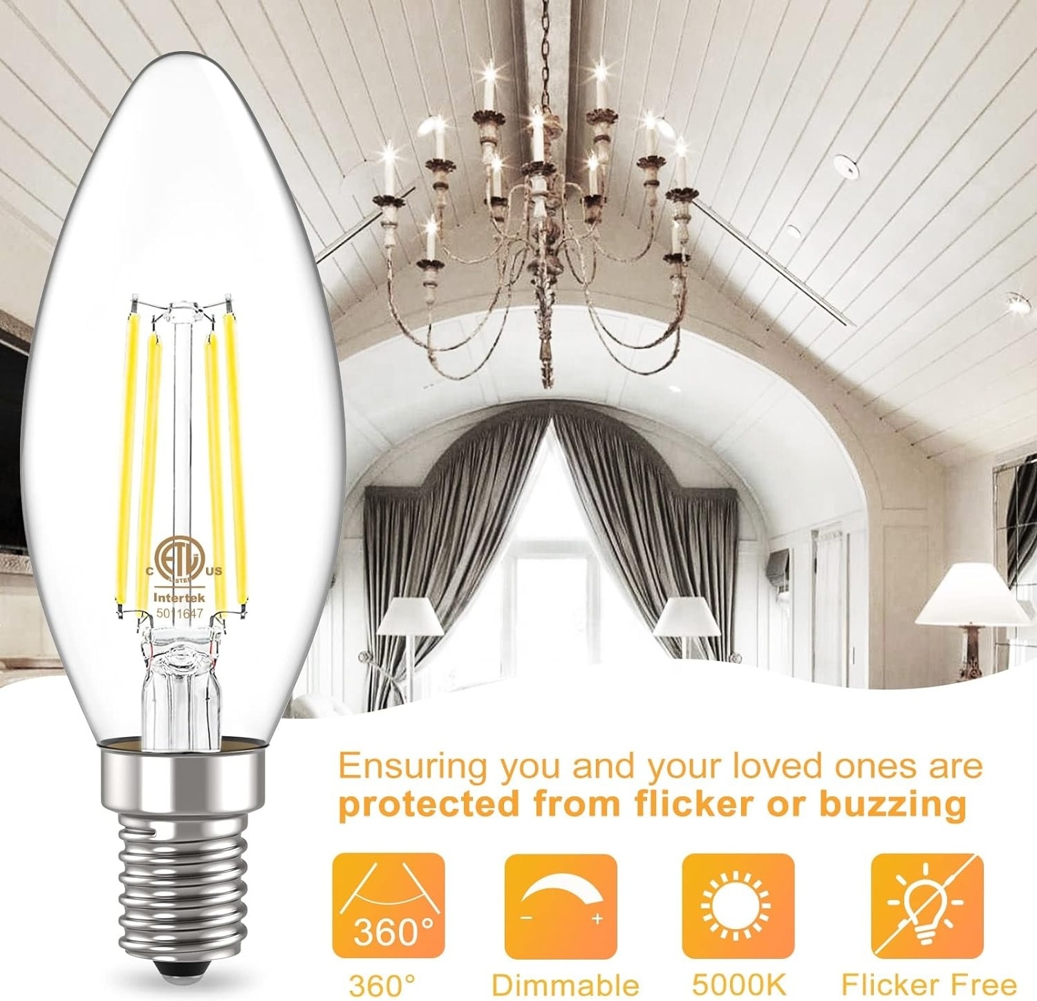 JESLED Energetic lighting Dimmable E12 E14 E26 E27 B22 LED Candelabra Bulb 60 Watt Equivalent B11 2W 4W 6W LED Chandelier Bulbs