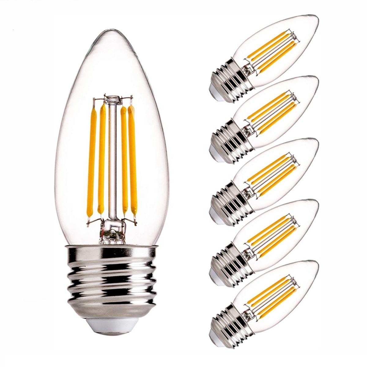 JESLED 2W 4W 6W C35 2700K 3000K 4000K 5000K 6500K E12 E14 E26 E27 B22 B15 Flicker Free LED Filament Bulb B11 Edison Bulbs