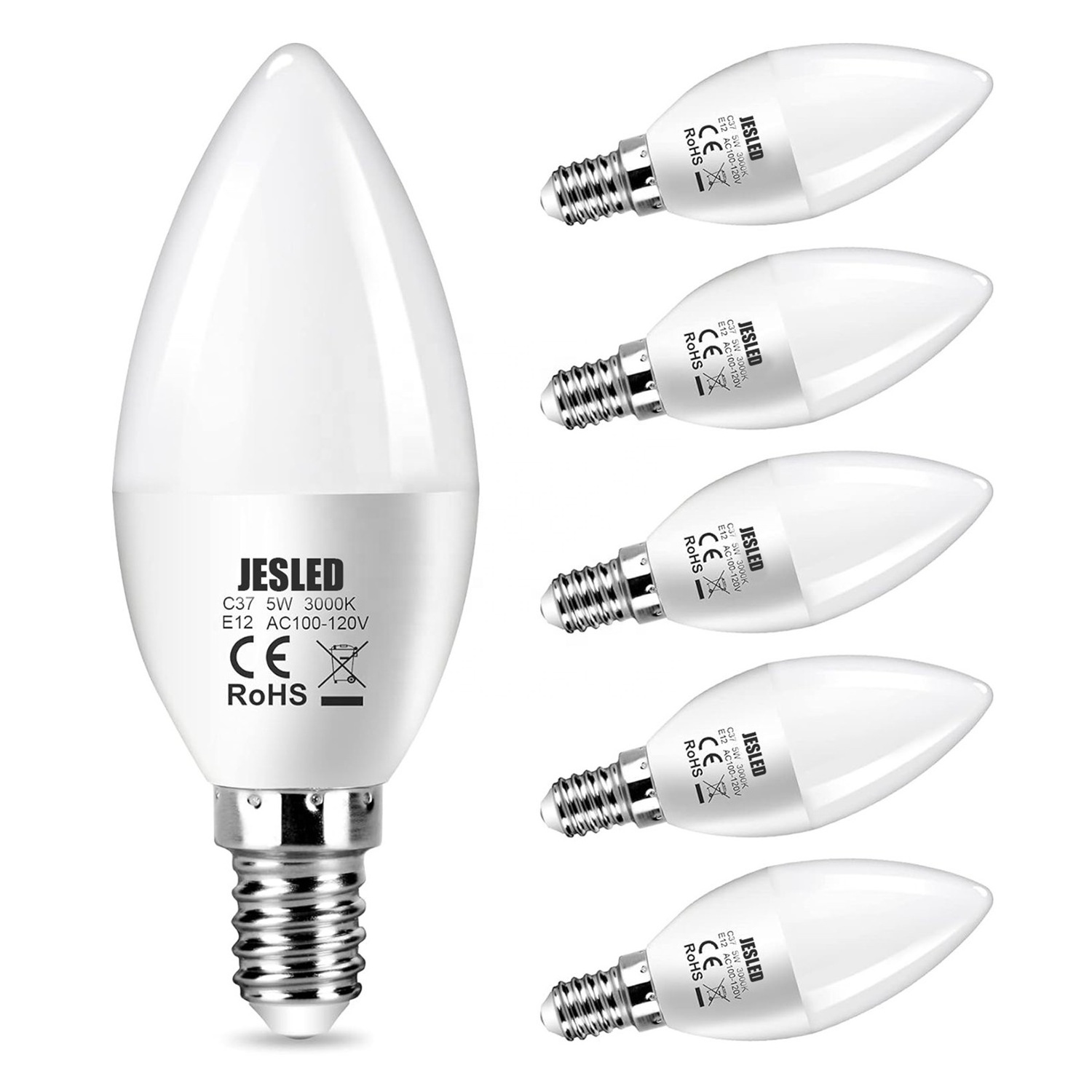 JEDLED 4W 5W 6W 7W E12 E14 LED Candelabra Bulbs 3000K 4000K 5000K 6000K LED Ceiling Fan Light Bulbs CE ROHS UKCA ETL Listed