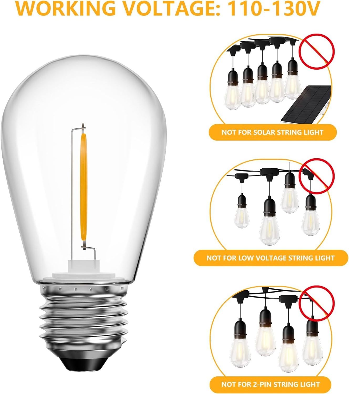 JESLED S14 E26 Replacement LED Edison Bulbs Shatterproof & Waterproof Dimmable Light Bulbs for outdoor.