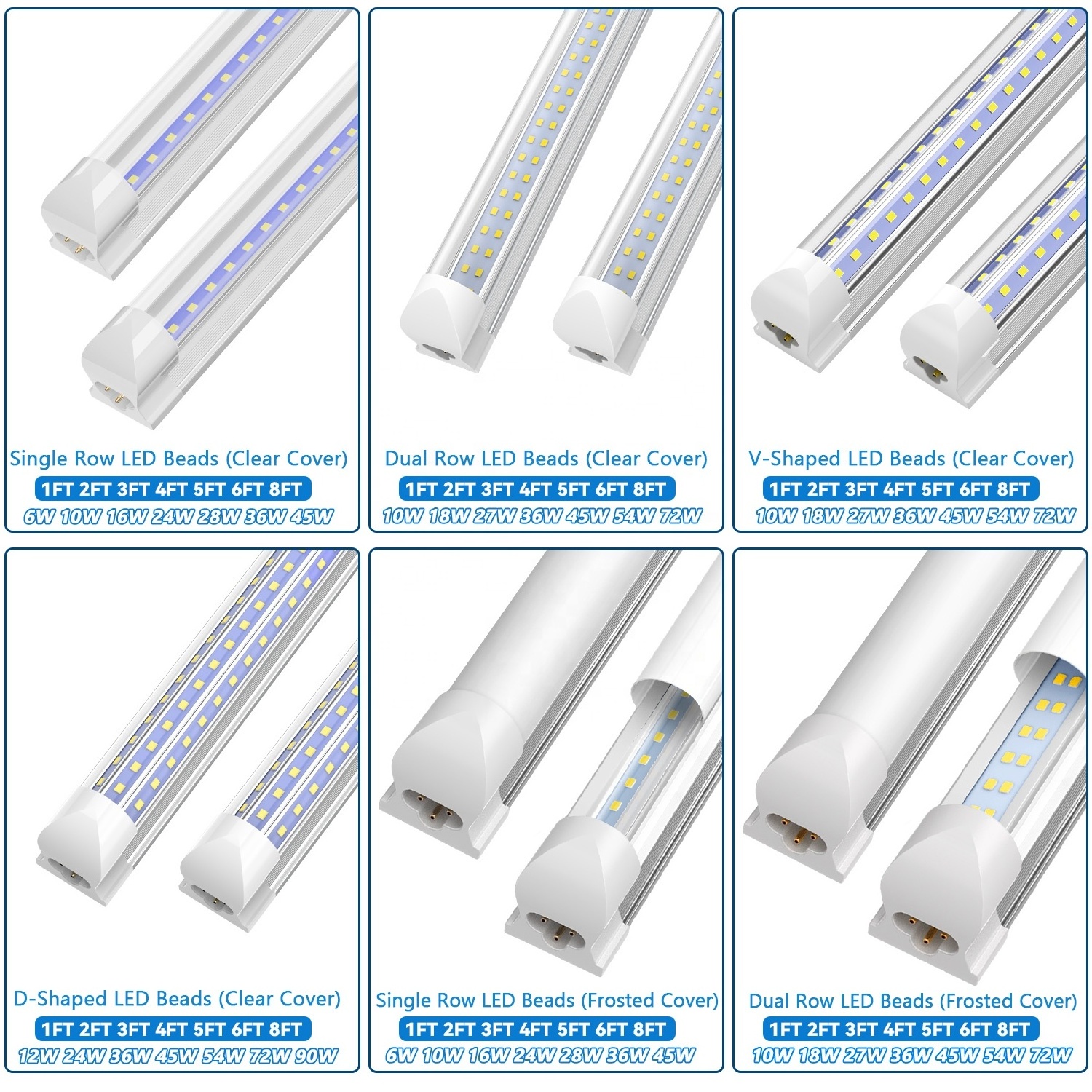 JESLED 2ft 3ft 4ft 5ft 6ft 8 Foot LED Lights housing Fluorescent Fixture 12-90W Integrated T8 LED Tube Light Linear Light CE ETL