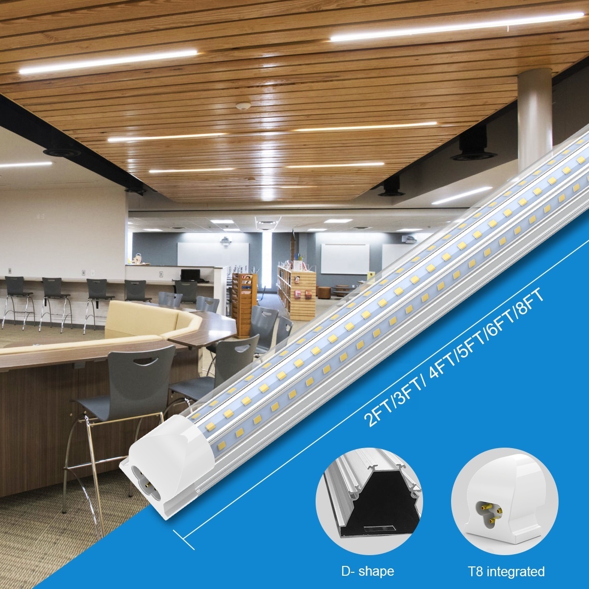 JESLED 2ft 3ft 4ft 5ft 6ft 8 Foot LED Lights housing Fluorescent Fixture 12-90W Integrated T8 LED Tube Light Linear Light CE ETL